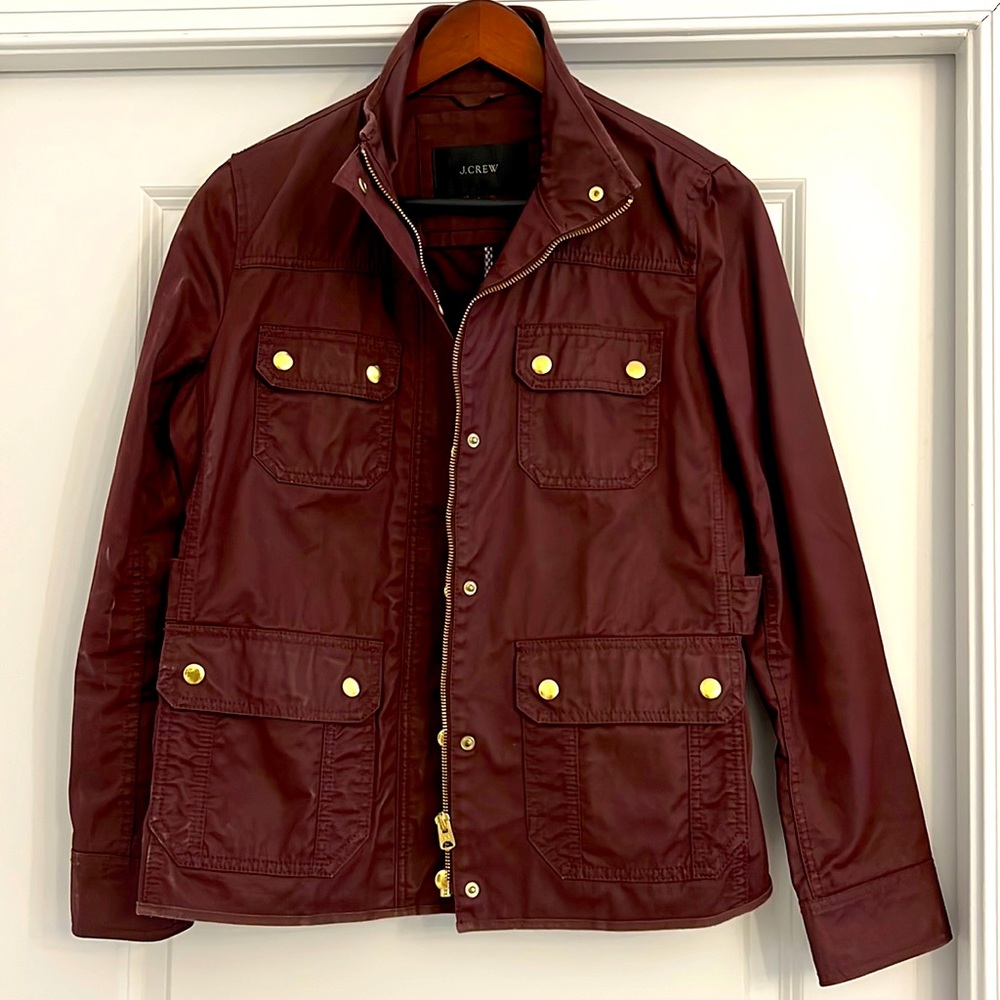 J Crew burgundy, barn coat.